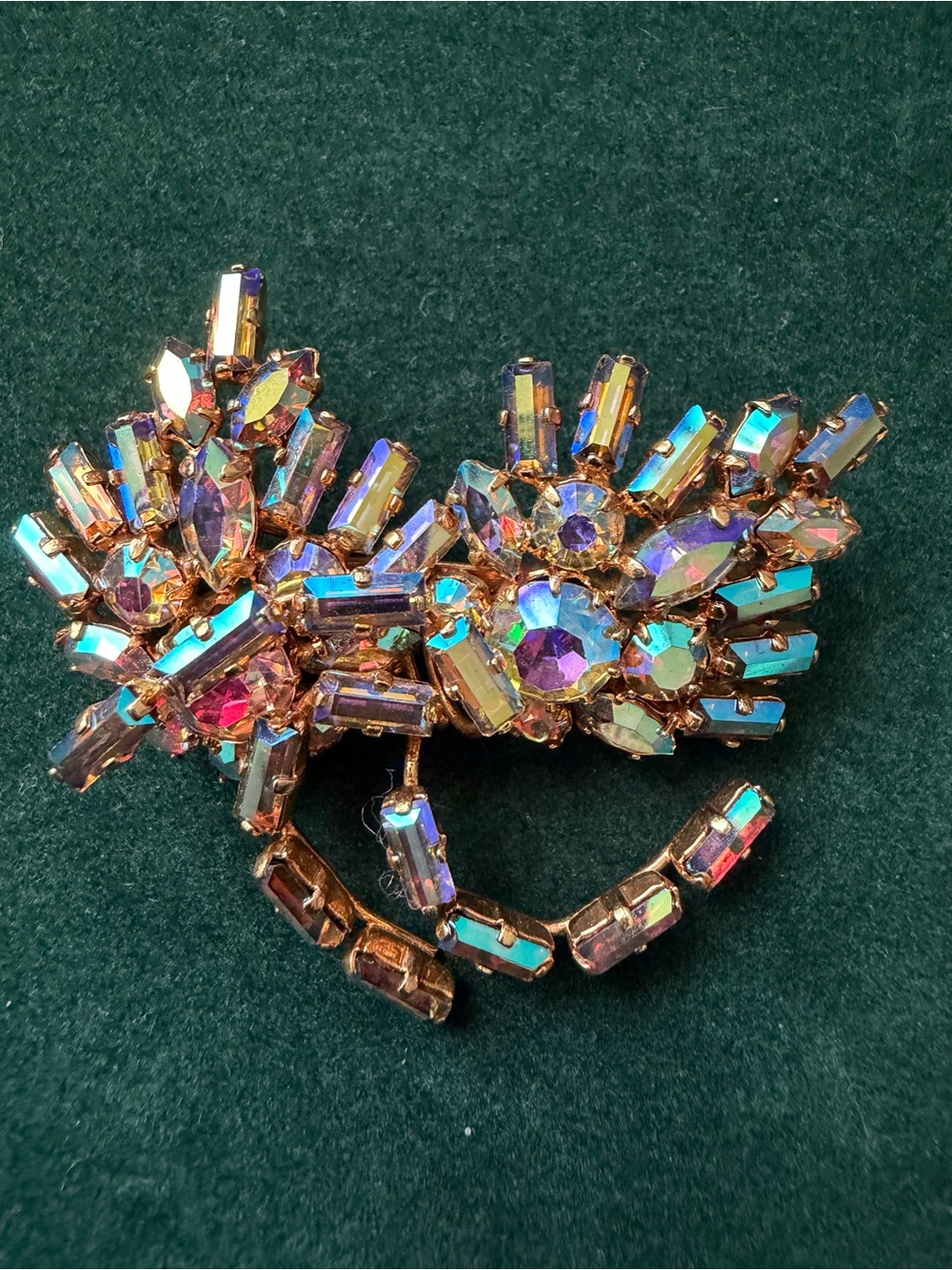 Vintage Aurora Crystal Floral Brooch